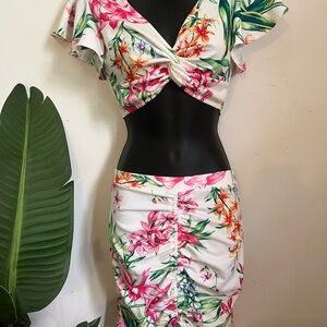 Fashion Nova Pink Ruched Pencil Midi Skirt